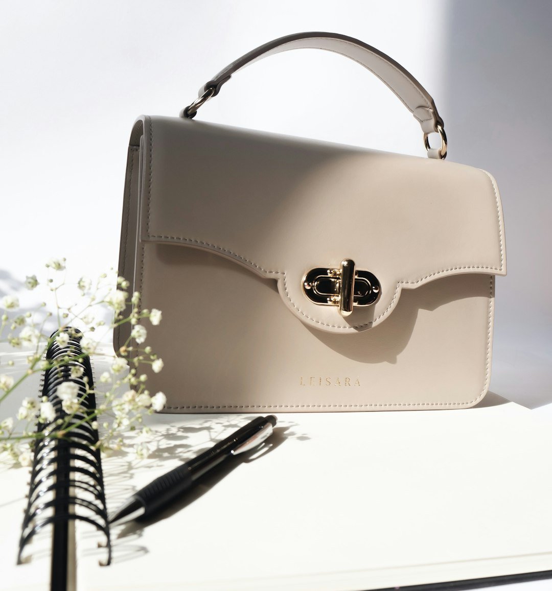 Beige leather shoulder bag, minimal everyday accessory